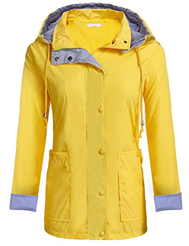 Zeagoo Women Hooded Cycling Packable Waterproof Hoodie Jackets with Drawstring Yellow XXL