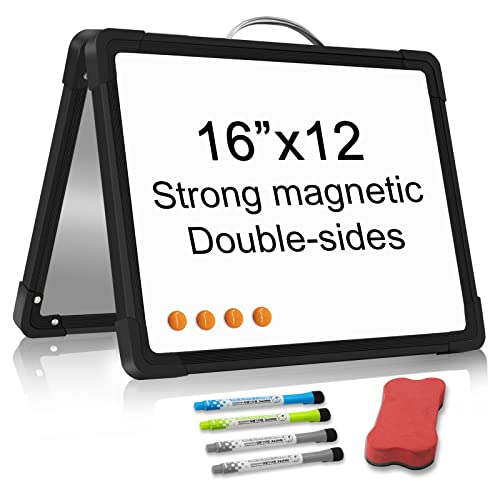 Image of Small Dry Erase White Board Double-Sided Magnetic Portable White Board Desktop Foldable Tabletop Whiteboard Easel for Home, Office, Classroom