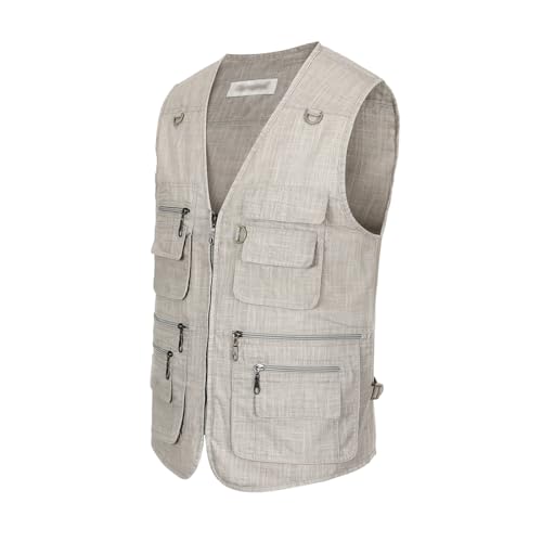 Image of Hbufnha Men's Casual Safari Travel Vest 16 Pockets Outdoor Work Vest Sleeveless Jacket Fishing Hiking Photograph
