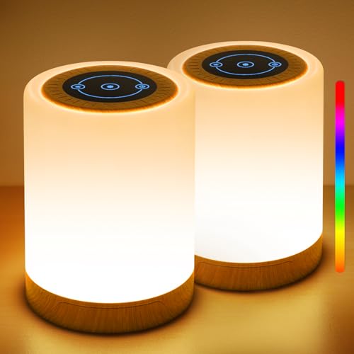REYLAX Lampe de Chevet Tactile Lot de 2, Veilleuse Enfant Pour Chambre Salon, Lampe Tactile Dimmable...