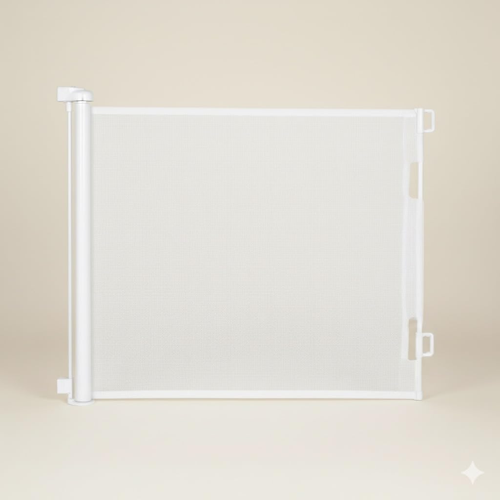 Retractable Baby Gate – 35" Tall, 55" Wide Mesh Safety Gate for Dogs & Babies, Indoor/Outdoor Use for Stairs, Doorways, Hallways, Deck & Porch – Easy One-Handed Wall Mount Design White 33x55 Inch