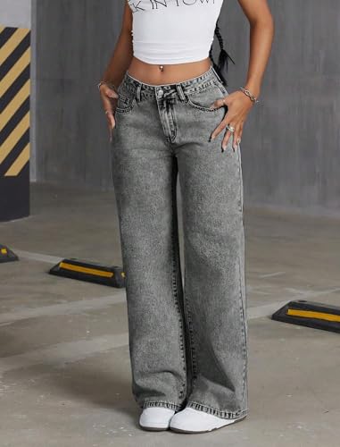 Girls Wide Leg Jeans Baggy Bow Embroidery High Elastic Waist Denim Pants Cute Y2K Trendy Tween Streetwear 8-13Y4