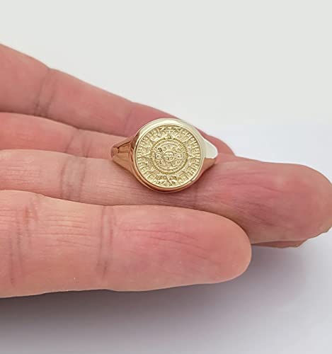 10K Yellow Gold Aztec Mayan Calendar Ring Aztec Calendar Gold Ring 12 mm4