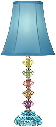 360 Lighting Bohemian Traditional Chic Style Accent Table Lamp 21″ High Multi Colored Stacked Glass Teal Blue Orchid Bell Shade Decor for Kids Girls Living Room Bedroom Bedside House Home