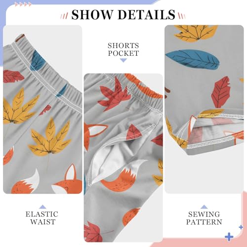 Fox Maple Leaf Pattern Cute Pajama Pants, Soft Sleepwear Lounge Pants Pajama Pj Bottoms for 6-14 Years4