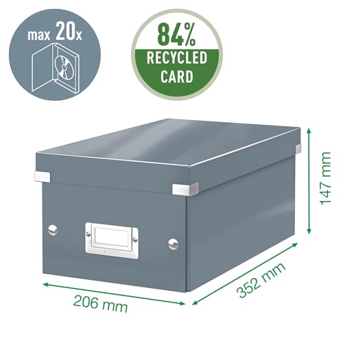 Leitz Click & Store kleine längliche Aufbewahrungsbox, DVD Aufbewahrung, Ideal als Geschenkbox mit Deckel, Stapelbox aus hochwertiger Hartpappe mit laminierter Oberfläche, Schwarz, 60420095