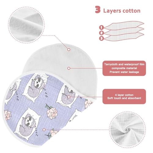 J JOYSAY Sloth Flowers Purple Baby Burp Cloths for Boys Girls Large 22''x11'' Cotton 4 Layer Baby Items Must Haves for Baby Unisex one sizex23