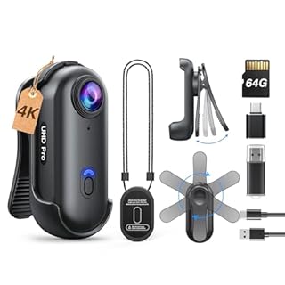BOBLOV W4 4K Mini Body Camera, Wearable 64G Camera with 360°Rotatable Clip & Magnetic Clip, 120 Minutes for Recording, Easy to Use and Take for Lecture, Traveling, Pet Walking and Outdoors Activities