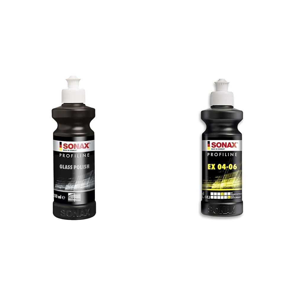 SONAX PROFILINE GlassPolish (250 ml) zum Entfernen von leichten Verkratzungen, Vermattungen und Verätzungen & PROFILINE EX 04-06 (250 ml) bringt optimale Kratzerentfernung, beeindruckenden Tiefenglanz