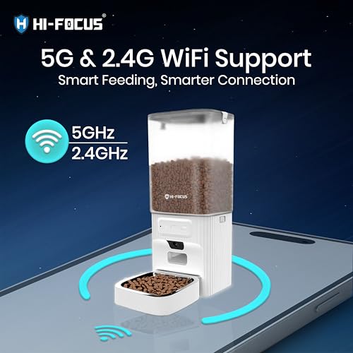 Image of Hi Focus 7L Automatic Cat Feeder with Camera, 5G WiFi Smart Pet Feeder for Cats & Dogs, 1080P HD Night Vision, App Control, 2-Way Audio, Voice Recording, 1-15 Meals, Jam-Free Dispenser