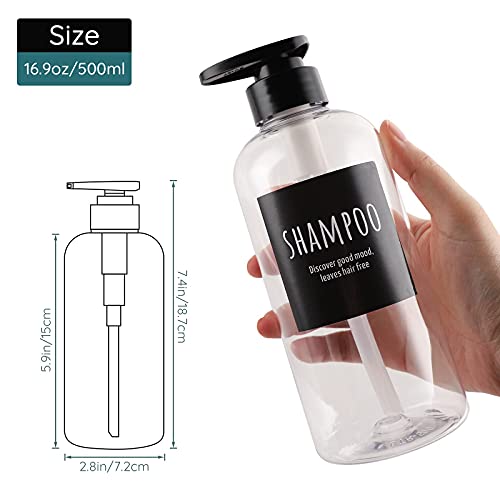 Image of Shampoo and Conditioner Bottles, Segbeauty 2 Pack 16.9oz Refillable Shampoo Bottles, 500ml Labeled Clear Shower Bottles Refillable, Large Empty Plastic Bathroom Soap Lotion Shampoo Dispenser with Pump