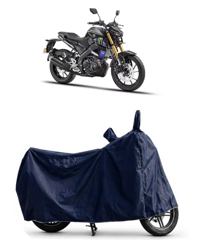 Image of Shield Heavy Duty Bike Cover for Yamaha Mt 15 | All-Season, Tear-Proof Fabric | with Side Mirror Pocket & Buckle Belt | Yamaha Mt 15 Bike Cover (Blue)
