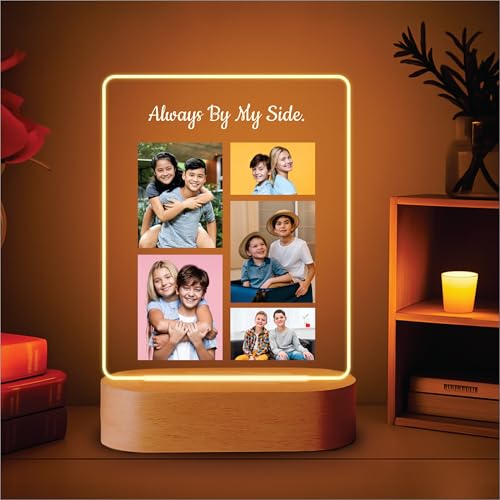 Image of Giftplease Personalized Photo Acrylic Night Light with Wooden Base - Custom Photo LED Desk Lamp - Engraved Brotherhood Picture Frame, Custom Keepsake Gift for Brother, Best Friend, Men, Birthday