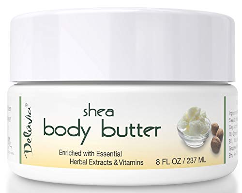 Shea Body Butter - Raw Fair Trade Shea Butter, Organic Rose Hip Oil, Organic Lavender, Organic Jojoba Oil, Cocoa Butter & Dead Sea Minerals. Intense Moisturizing Body Cream. by Deluvia