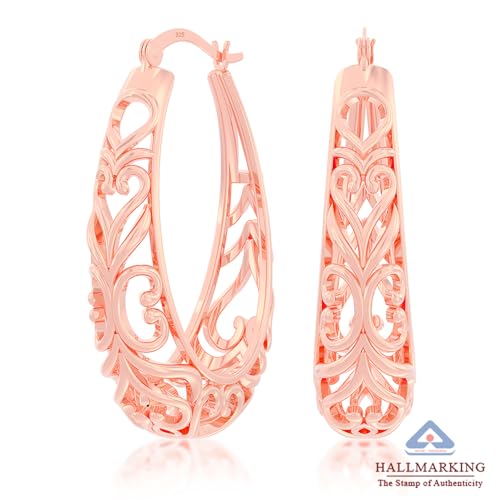 Image of TRUESILVER ACPL 925 Sterling Silver BIS Hallmarked Filigree Hoop Earrings for Women & Girls | Lightweight Designer Oval /Round Hoops | Everyday Wear | Gift for Her