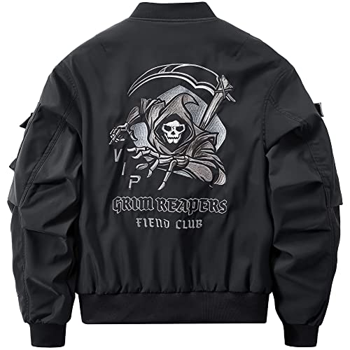 Reaper Embroidered Bomber Jacket Men Streetwear Black Cargo Jackets Coats Baseball Jacket
