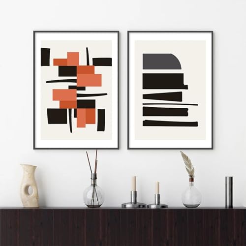 Affiches abstraites orange noir pour salon moderne 80x110 cm - 2