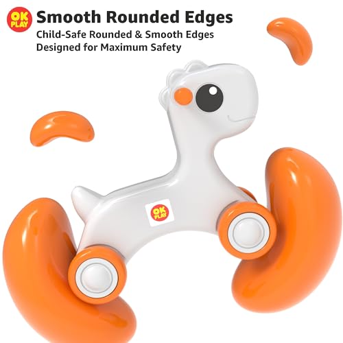 Image of OK PLAY Pony Ride On Push On for Kids | Backrest | Easy Grip | Anti Skid | Four Wheel Ride | Baby Ride On | Indoors and Outdoors Games | Light-Weight | Durable | Small | Orange & Ivory | 1 Years+