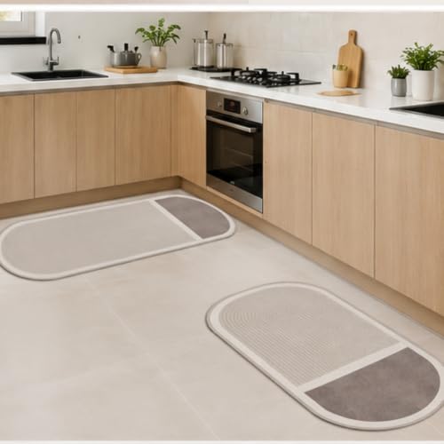 Image of HomeCloud Rubber Kitchen Mats for Floor Set of 2 Pcs | Non-Skid, Soft Absorbent Rugs for Kitchen, Laundry, and Hallway | 120x40cm, 40x60cm| 4mm Thickness(Capsule Beige)
