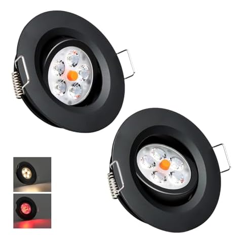 Acegoo Swivel RV Light Recessed Puck Light 12V LED RV Interior Light, 36° Beam Angle Vertical 70° Adjustment,Full Aluminum Downlights, 3‘’ Inbuilt Dimmer Switch & Red Nightlight (Black/3000K 2Pcs) Cover