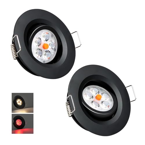 acegoo Swivel RV Light Recessed Puck Light 12V LED RV Interior, 36° Beam Angle Vertical 70° Adjustment,Full Aluminum Downlights, 3‘’ Inbuilt Dimmer Switch & Red Nightlight (Black/3000K 2Pcs)