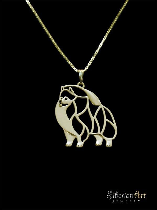 14K Yellow Gold Pomeranian Pendant Necklace Gift For Dog Lovers Dog Necklace Pet Jewelry Dog Memorial Dog Keepsake Handmade Show Dog Dog Loss Rare Personalized Animal Jewelry Birthday Custom Jewelry