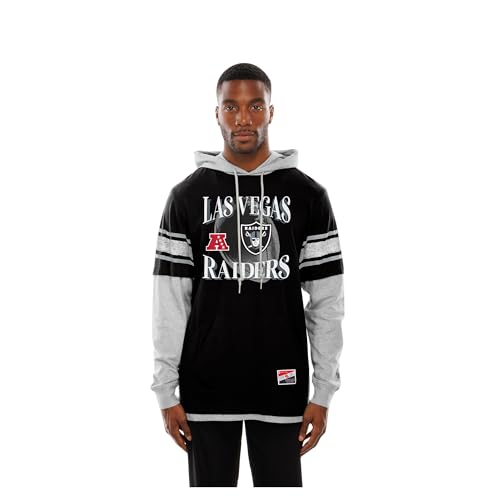 New Era Men's Black Las Vegas Raiders Twofer Layered Long Sleeve Hoodie T-Shirt - Image 4