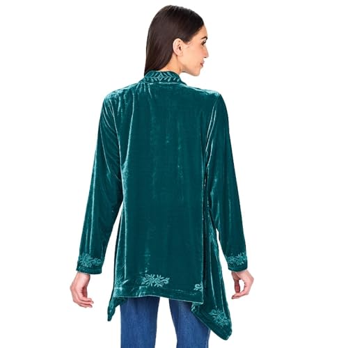 Image of The Lakeside Collection Women's Embroidered Velvet Open Front Cardigan