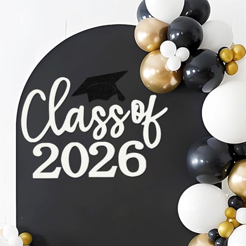 MASTRON Class of 2026 Sign for Backdrop - Felt Class of 2026 Congrats Grad Decal Sign for Graduation Balloon Arch Backdrop Grad Party Decorations Photo Props (White)