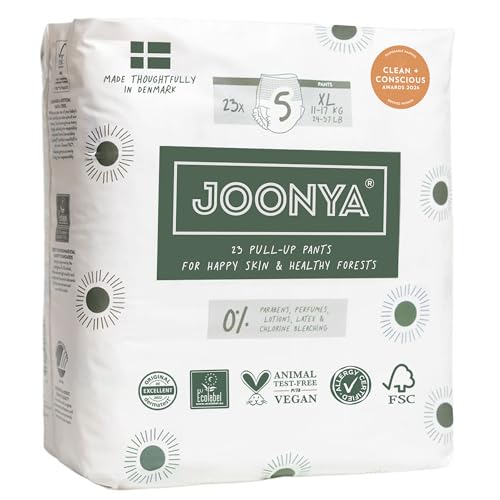 Joonya Pull-Up Pants Baby Diapers, Size 5 XL (24-37 lb) - 1 Bag of 23 - NonToxic, Eco-Friendly, Ultra Slim, Overnight Use - Made in Denmark