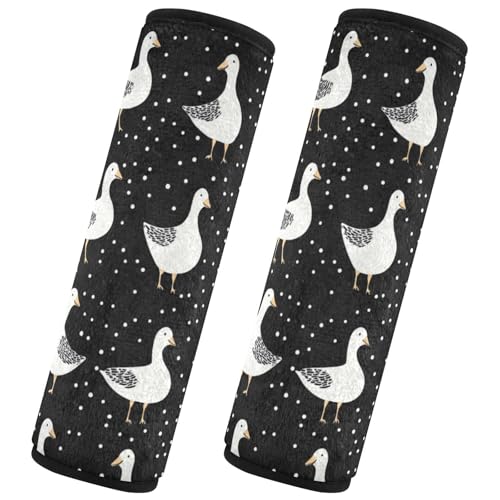 Seat Belt Covers 2 Pack White Geese Black Car Seat Strap Covers Super Soft White Dots Car Seat Neck Cover for Boys Girls Adults Babies S
