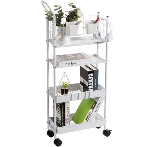 danpinera 4 Tier Metal Rolling Cart, 7.7'' Slim Storage with