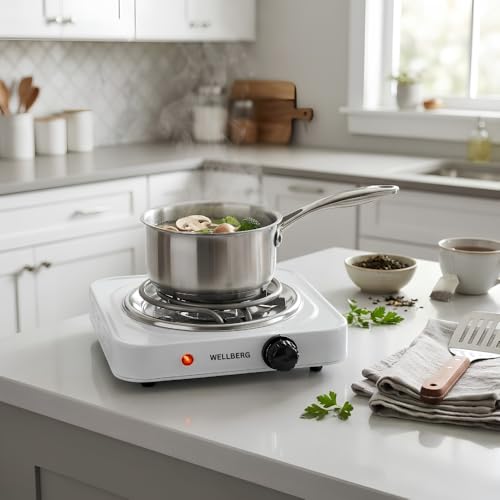 Image of Wellberg 1500W Electric Hot Plate Single Burner Portable Cooking Stove with Adjustable Temperature Control | Fast Heating Coil | Compact Electric Cooktop for Home, Office, Hostel & Travel