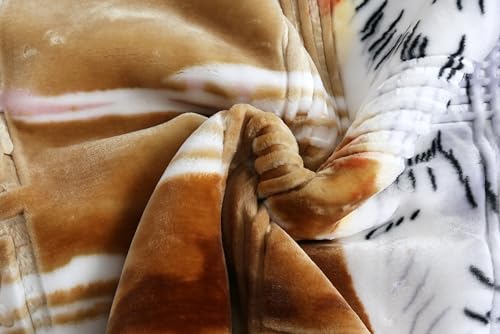 Image of Nestl 9 Lbs Velvet Fleece Blanket for Winter - 2 Ply Heavy & Warm Korean Style Bed Blanket - Reversible Printed Raschel Queen Size Blanket - Wrinkle & Fade Resistant - 79 x 94 Inches - Tiger