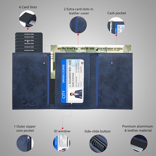 Image of The Wallet Store Men Aluminium Defender Rfid Protected Wallet Cardholder | Pop-Up Card Holder | Scan Proof | Case | Up To 8 Cards | Credit & Debit Card Holder (Blue)