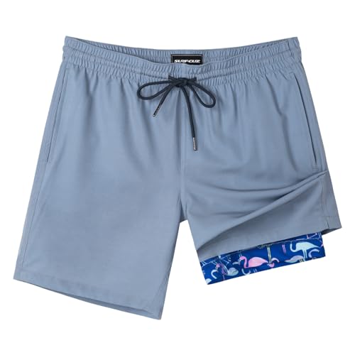Image of SURF CUZ Mens Swim Trunks with Compression Liner Swim Shorts 7 inch Swimming Trunks Stretch 7 Inch Swim Suits Quick Dry