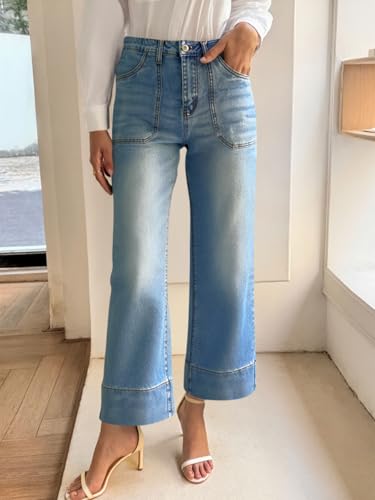 Cicy Bell Womens Wide Leg Jeans Baggy Casual High Waisted Boyfriend Loose Denim Pants with Pockets Sky Blue
