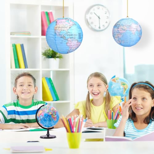 Image of Globe Hanging Paper Lanterns, Around The World Earth Day Decorations, Travel Themed Paper Lanterns for Classroom Decorations Travel Party Decorations (12 inch, 6pcs)