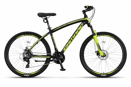 DEPORBIKES Bicicleta montaña Adulto 29 Pulgadas | Cuadro de Aluminio + 21 Velocidades Shimano + Suspensión Delantera con Bloqueo + Frenos Disco Hidráulico | Segura y Resistente (Negro - Verde)