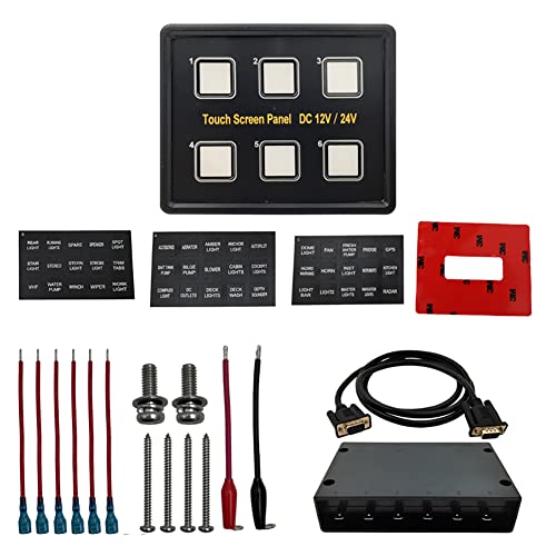 Image of 6 Gang Blue LED Touch Pad On-Off Multifunctional Touch Screen Button Switch Panel with Wiring Harness Label Stickers for Car Marine Boat Caravan Camper Truck Trailer