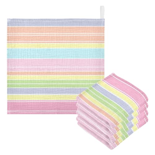 Nander 5Pack Baby Muslin Washcloths,Colorful Stripes Soft Face Cloths for Newborn, Absorbent Bath Wash Cloths, Wipes, Burp Rag,Toddlers Essentials Stuff, Baby Registry as Shower