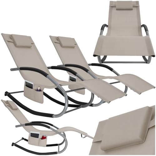 TecTake® Tumbona Jardin Exterior con Movimiento Oscilante, Tumbonas Piscina con Bolsillo Lateral, Resistente al Agua, Tumbonas Jardin Exterior, Sillas de Terraza - 2 Unidades Beige