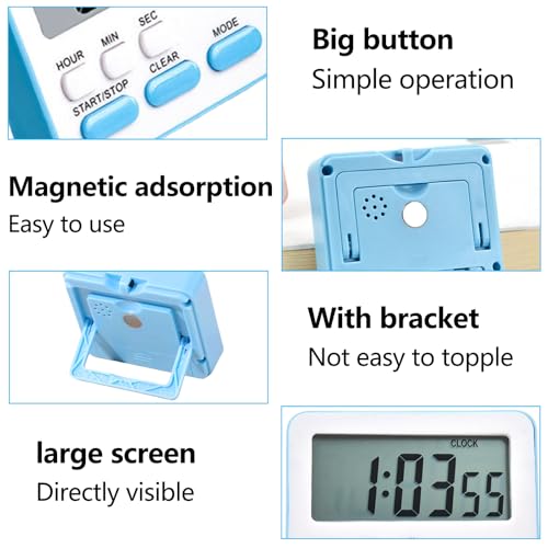 Multi-functional Digital Kitchen Timer - ABS material, loud alarm, large numbers, cooking timer, convenient storage, back with plastic magnetic heel stand (white+blue) - Image 4