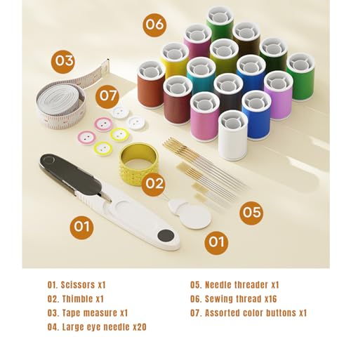 64 Pcs Sewing Kit for Adults Box,Multi-Purpose Stainless Steel Needle Manual Sewing Suppliers Accessories,Magnetic Force Sewing Needles and Thread Kit,Suitable for DIY Crafting at Home for Travelers by Generic - Image 2
