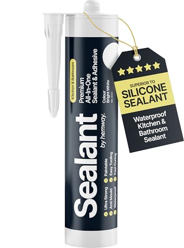 Image of Hemway Bright White Kitchen & Bathroom Sealant & Adhesive - 300ml 1 Pack | Hybrid Polymer, Superior to Silicone Caulk Sealant, Waterproof, Odorless, Paintable, Ideal for Around Bathtub Shower Kitchen