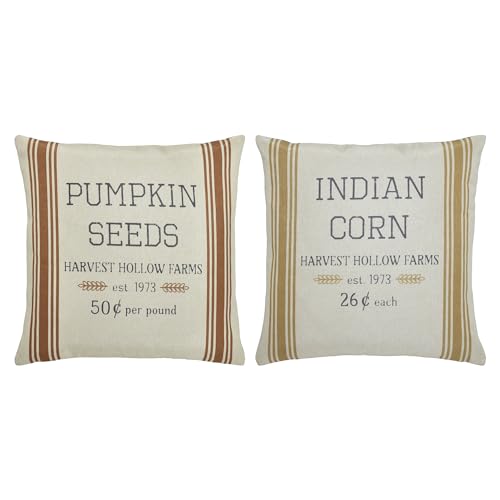 VHC Brands Harvest Hollow Pillow Cover Set of 2 20×20 Decorative Fall Throw Pillow Covers Primitive Decor for Fall and Thanksgiving