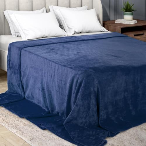 Image of Wakefit Premium Flannel Solid Single Bed Blanket (86x60 Inch) | 200 GSM Reversible Lightweight Soft Polyester Blanket for Bed, Sofa, Couch, Travel & Camping | Gentle Machine Washable | Blue