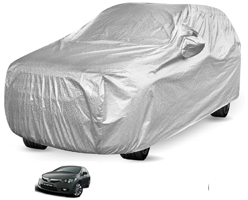 Image of Auto Hub Waterproof Car Cover Compatible with Civic (Model : 2006-2013) with Mirror Pocket, Soft Cotton Lining, Waterproof Civic Car Cover- Metallic Silver