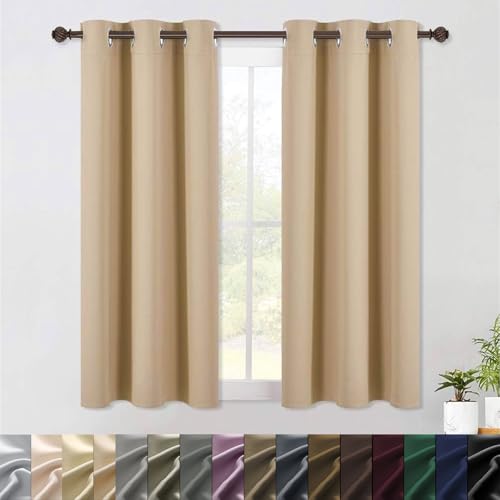 Lot de 2 Rideau Occultant Thermique 115 x 115 cm 100% Polyester, Satiné, Rideaux et Draperies Intérieurs à Oeillets, avec Noir Doublure, pour Maison...