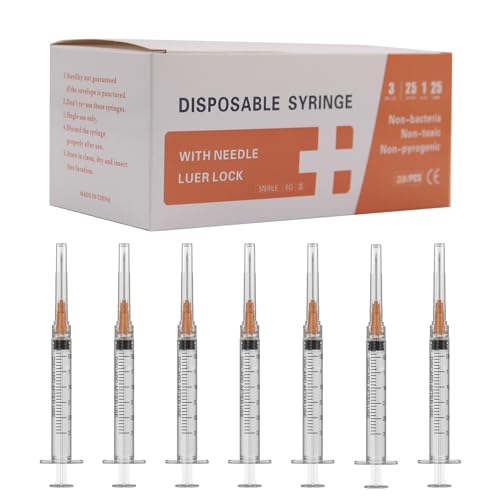 25 Gauge 1 inch Needle with Syringe(30 Pack) , 3ml Luer Lock Disposable Syringes with Needle...